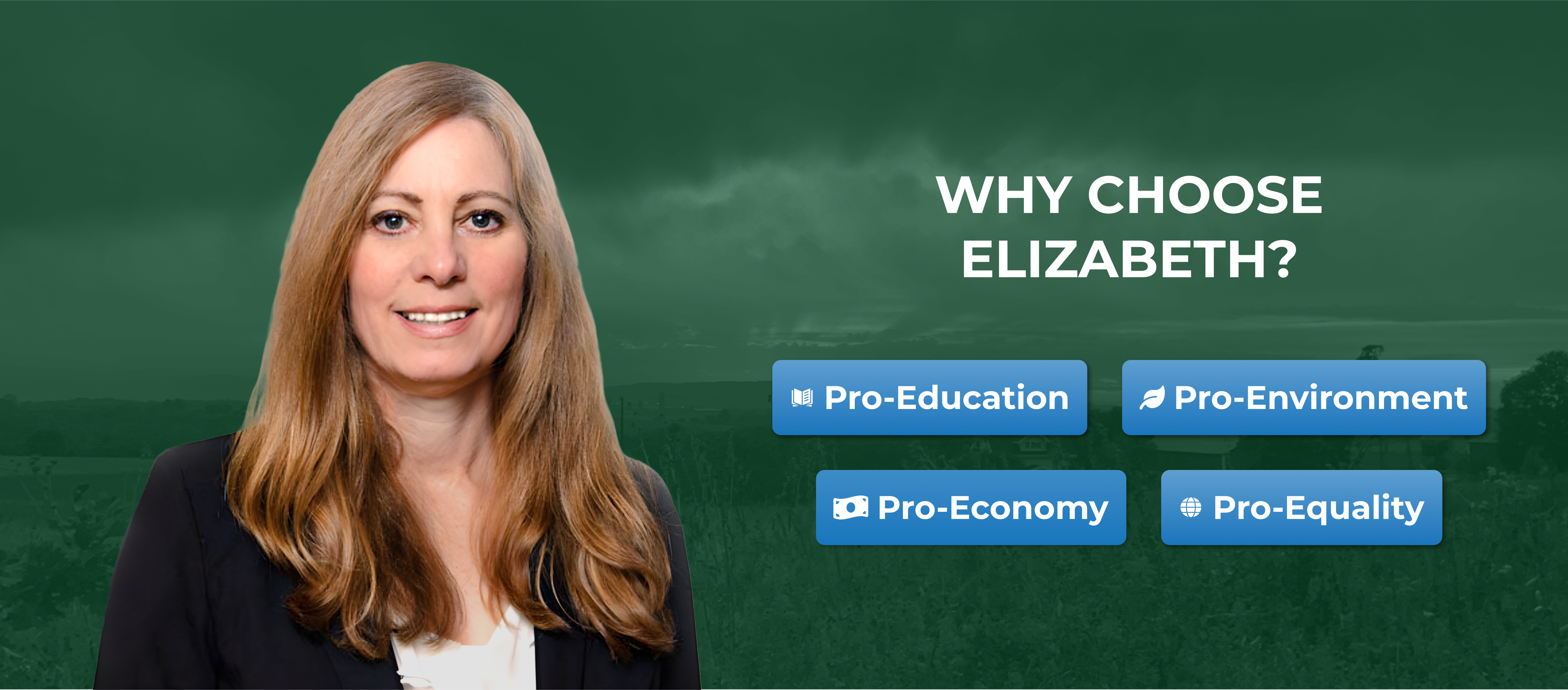 A call to action banner displaying Elizabeth's top priorities and links to learn more.