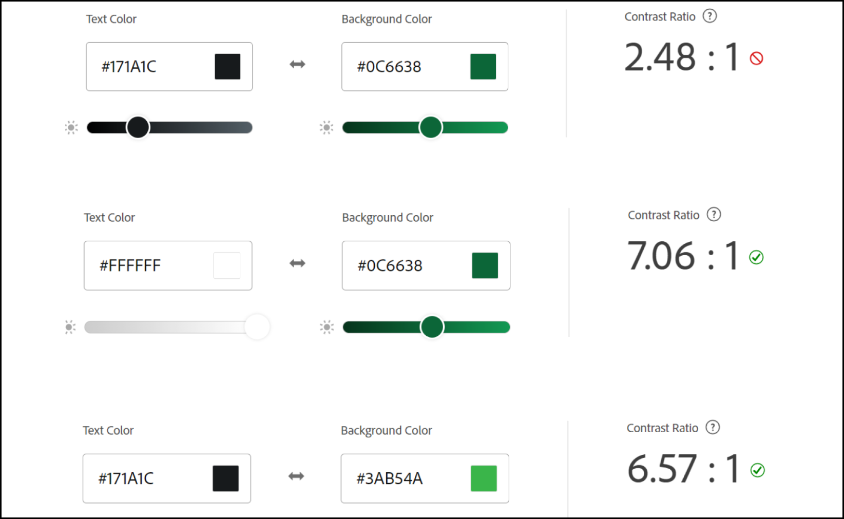 Breakdown of color accessibility scores of each campaign color.