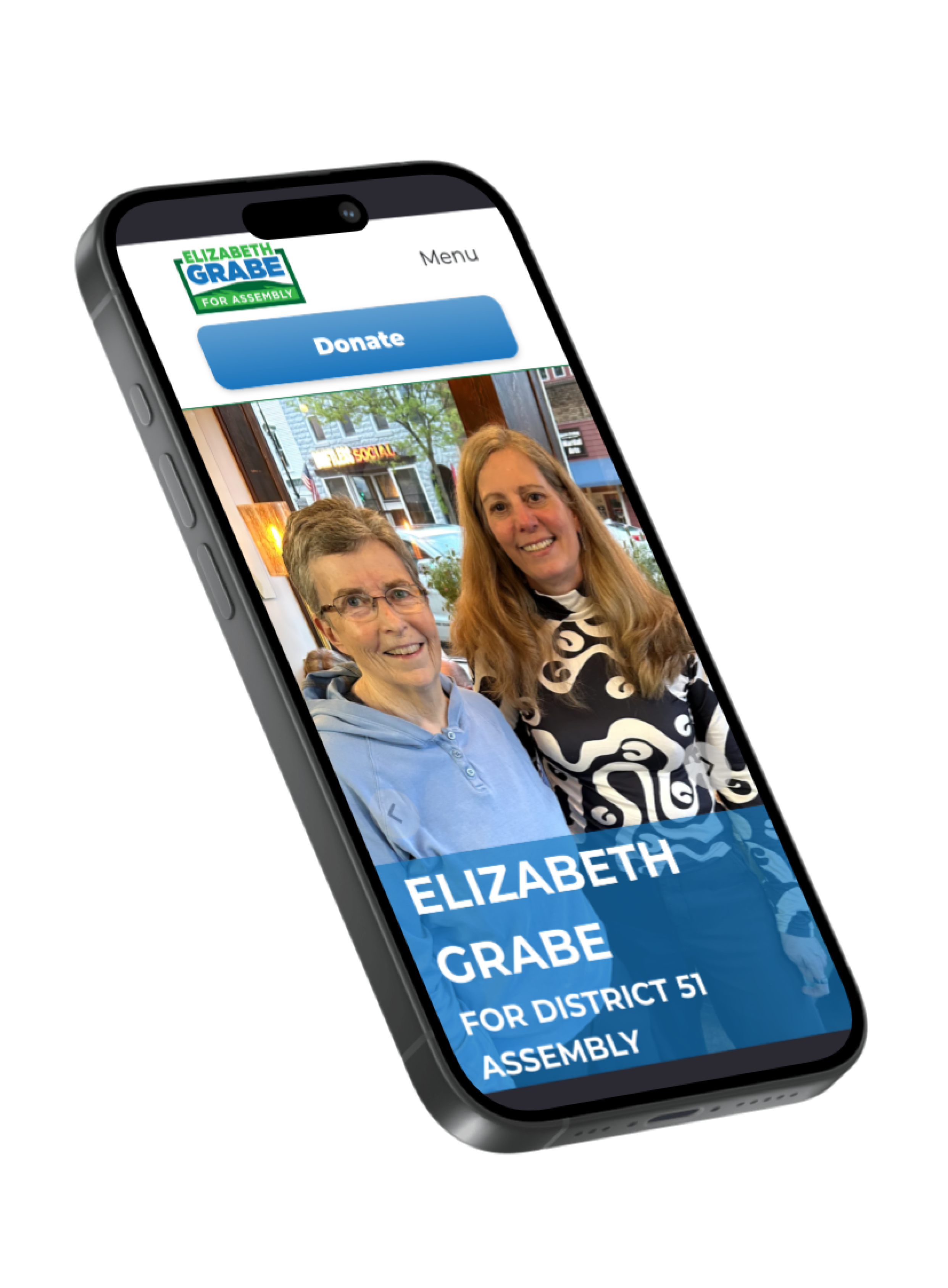 Elizabeth Grabe for Wisconsin homepage in an iPhone screen